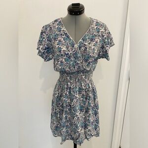 Japna - Blue & Purple Floral Mini Dress with Flutter Sleeves